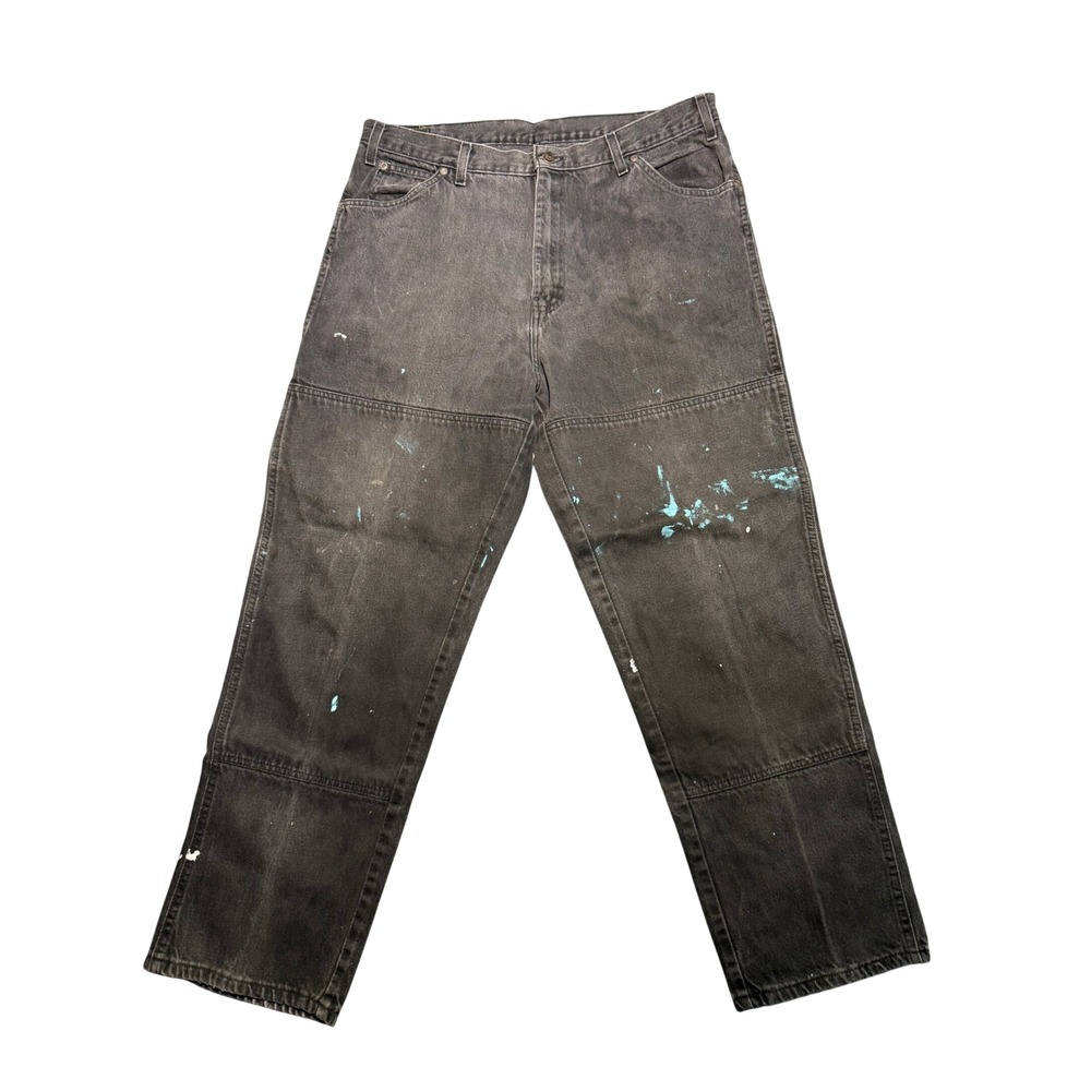 Vintage Dickies Double Knee Pants Faded Black Paint Splatter 34 Waist